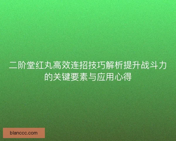 二阶堂红丸高效连招技巧解析提升战斗力的关键要素与应用心得
