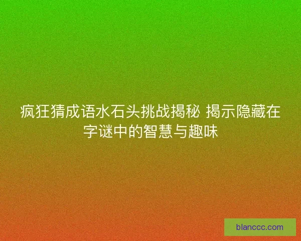 疯狂猜成语水石头挑战揭秘 揭示隐藏在字谜中的智慧与趣味