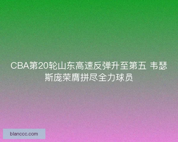 CBA第20轮山东高速反弹升至第五 韦瑟斯庞荣膺拼尽全力球员