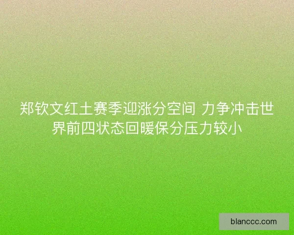 郑钦文红土赛季迎涨分空间 力争冲击世界前四状态回暖保分压力较小